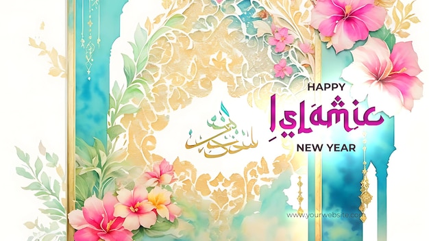 楽しいイスラム新年を祝う魔法の花のモスクのファンタジーイラスト