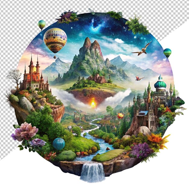 Magical landscape sticker on transparent background