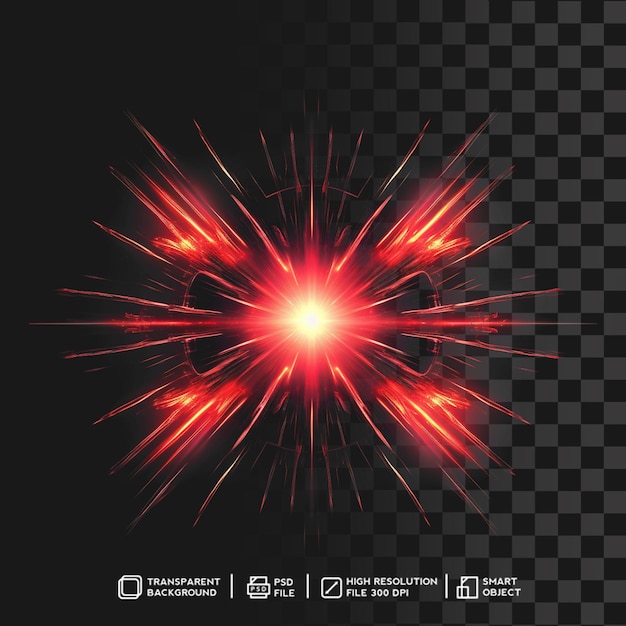 PSD magical red burst of glow radiant light effect on isolated transparent background