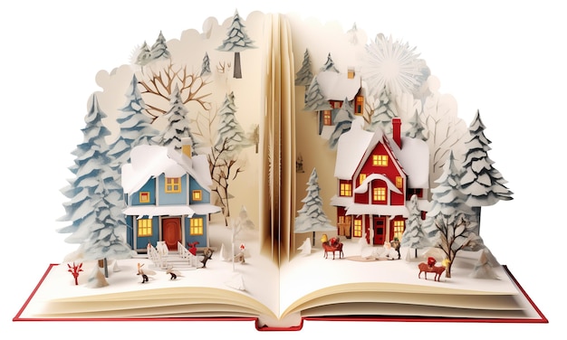 PSD magical winter scene opened 3d popup book