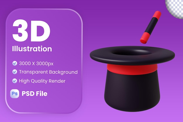 Magician hat 3d illustration