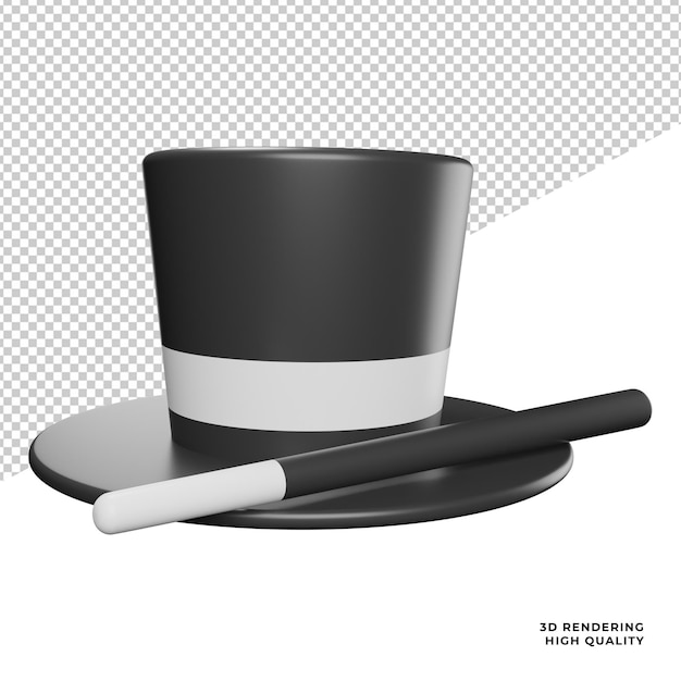 Magiczny kapelusz z kijem pokazuje element widok z boku ilustracja renderowania 3d na przezroczystym tle