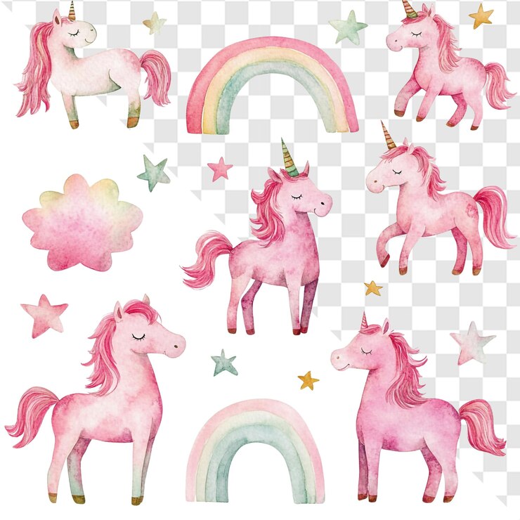 PSD magische roze eenhoorns regenboog droomlandschap grillige sterren