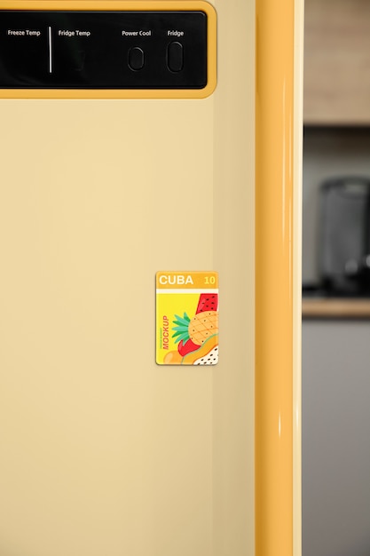 PSD magnet mockup design on fridge