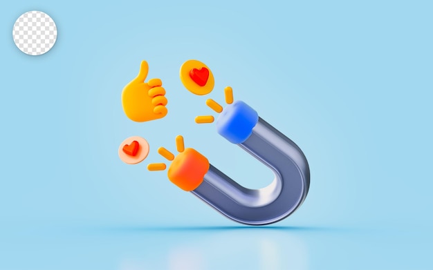 Magnet sign with emoji 3d render concept for management marketing in social media