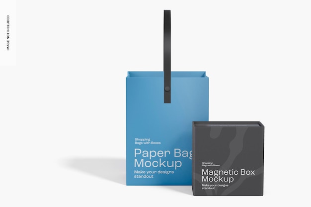 PSD Магнитная коробка с макетом бумажного пакета, вид спереди