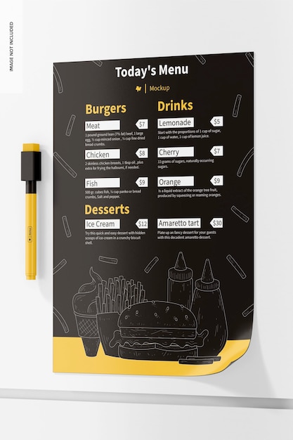 Magnetic menu mockup, side view