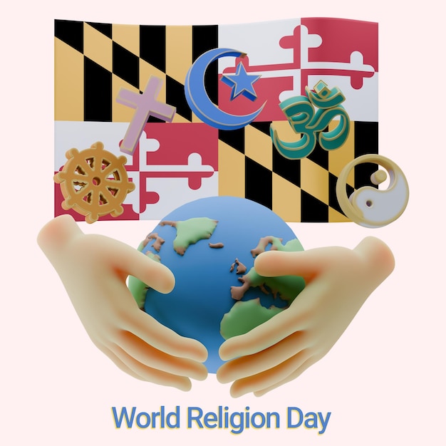 magnificent 3d renders of world religion day with maryland flags