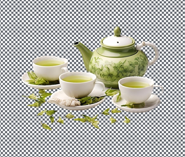 PSD magnificent chinese tea sets isolated on transparent background