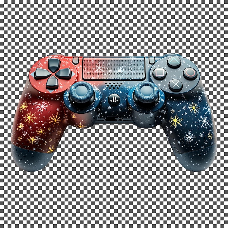 PSD magnificent christmas themed gaming controller skin isolated on transparent background