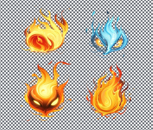 Magnificent four different flames isolated on transparent background