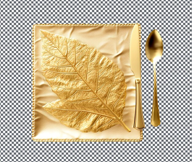 Magnificent gold leaf placemats isolated on transparent background