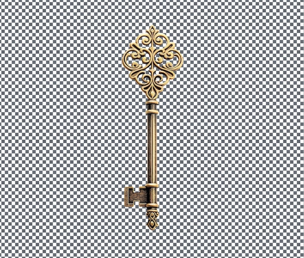 Magnificent golden key isolated on transparent background