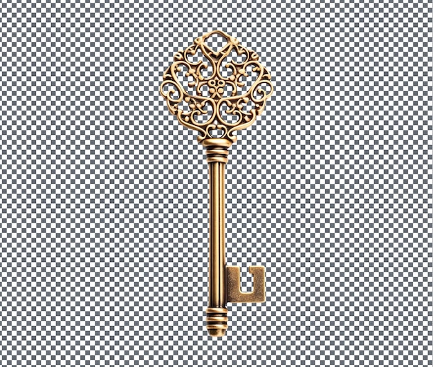 PSD magnificent golden key isolated on transparent background
