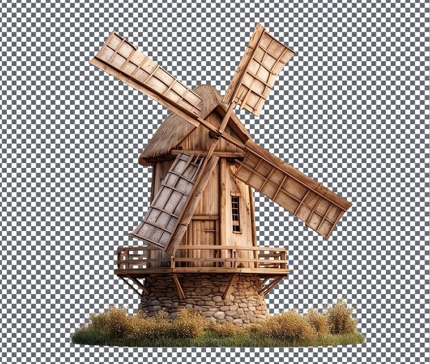 PSD magnificent and interesting wooden windmill isolated on transparent background