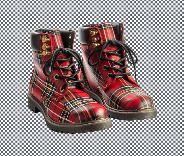 PSD magnificent tartan plaid boots isolated on transparent background