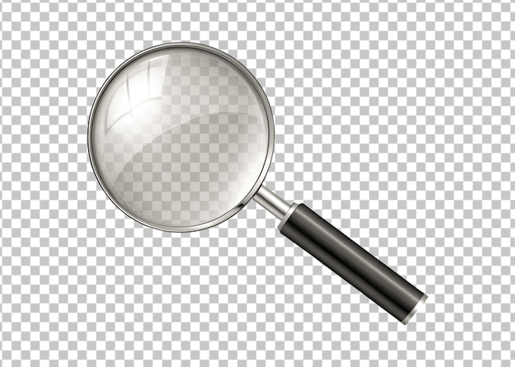 PSD magnifier isolated on transparent background 3d rendering illustration