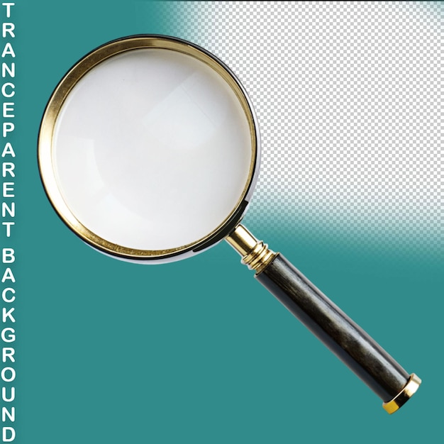 Magnifier with black plastic handle on transparent background