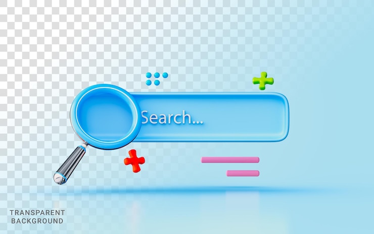 PSD magnify glass 3d illustration search bar finding news information entertainment idea on internet