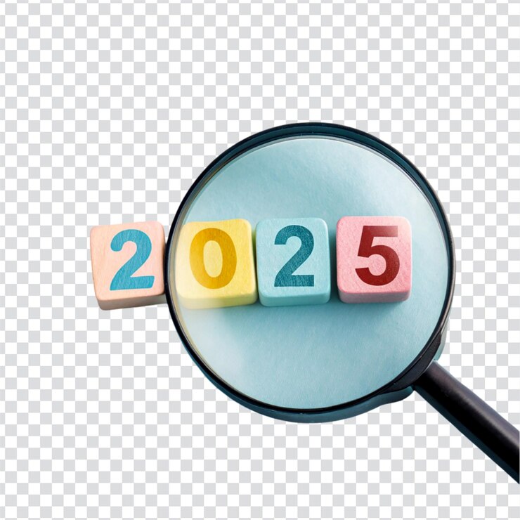 PSD a magnifying 2025 on a transparent background