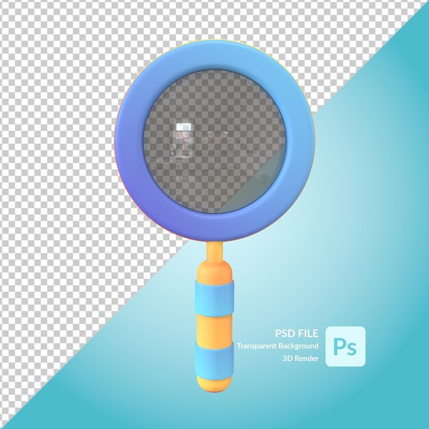 PSD magnifying glass 3d illustration rendering
