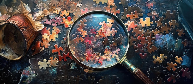 PSD magnifying glass over puzzle pieces