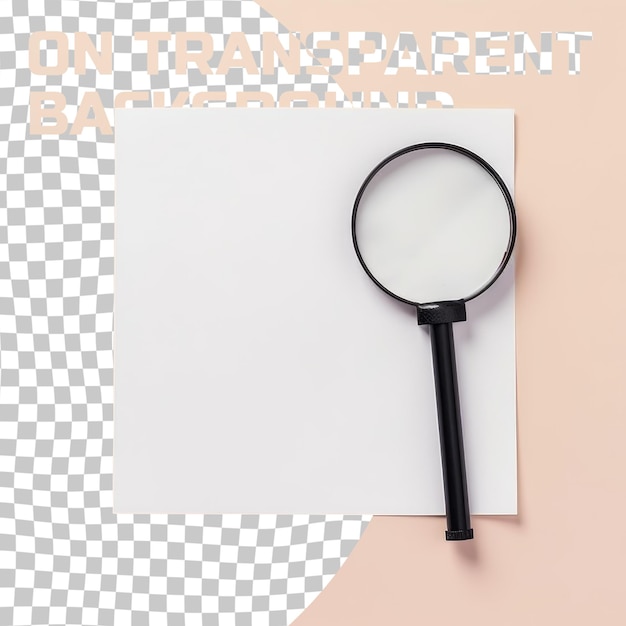 PSD a magnifying glass rests on a table above a piece of paper