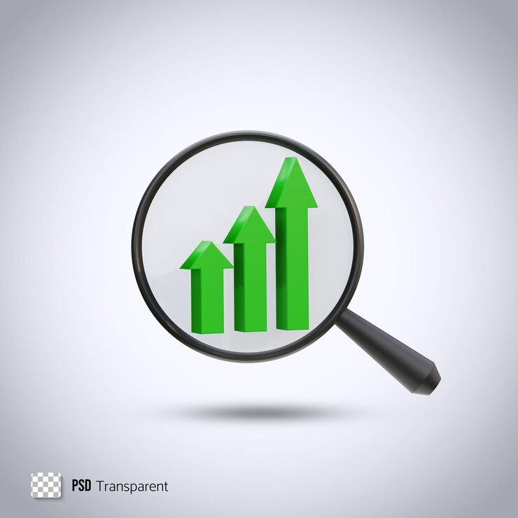 PSD magnifying glass with growth graph 3d rendering increase symbol