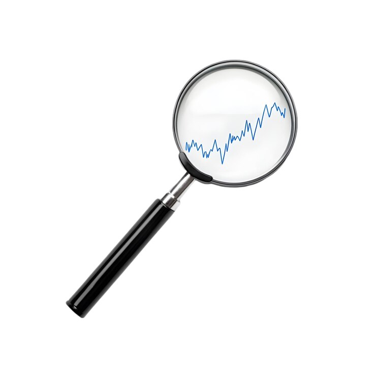 PSD magnifying glass with rising graph isolated on white background perfect for analysis business a