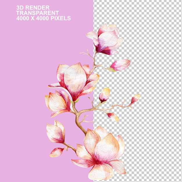 Magnolia Flower textile printsilk cloth print Orchid Tree pink flowers Watercolor painting flo