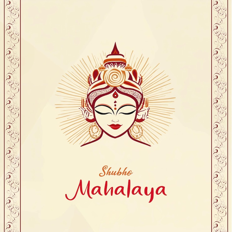 PSD 在孟加拉的mahalaya navaratri durga puja中,mahalaya创意设计与女神maa durga面孔shubho