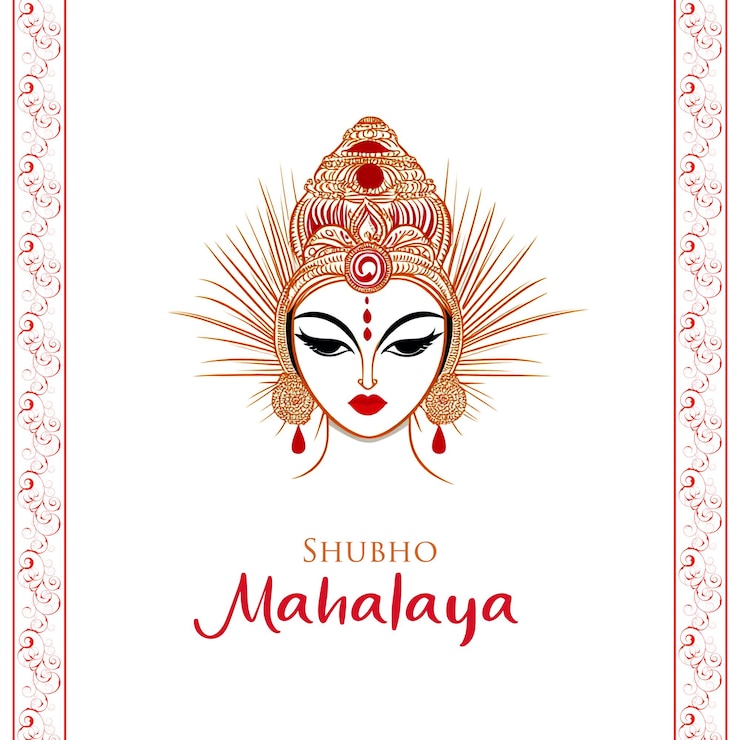 PSD 在孟加拉的mahalaya navaratri durga puja中,mahalaya创意设计与女神maa durga面孔shubho