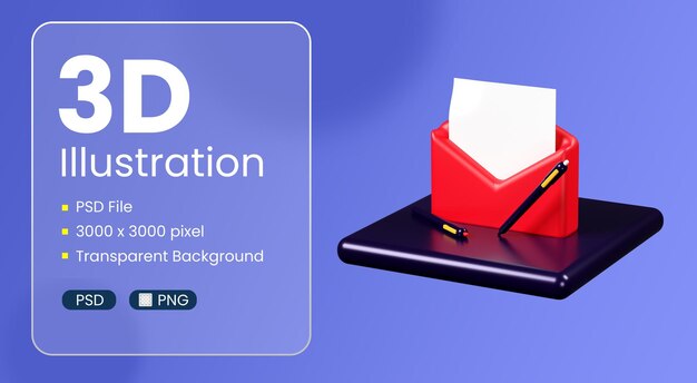 PSD mail box or envelope 3d icon with transparent background