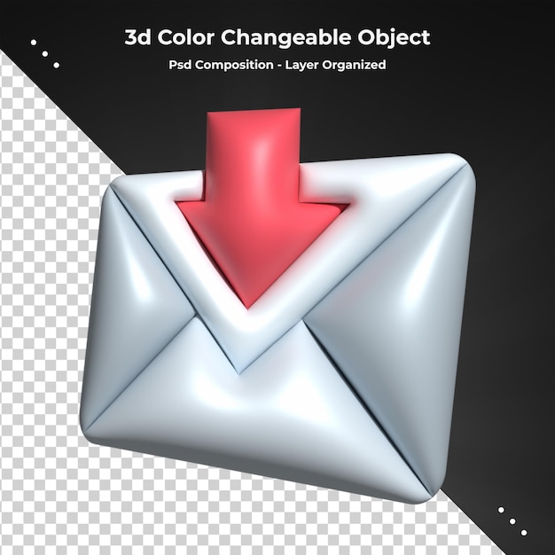 Icona busta posta rendering 3d nuovo messaggio rendering notifica e-mail con aeroplano di carta 3d