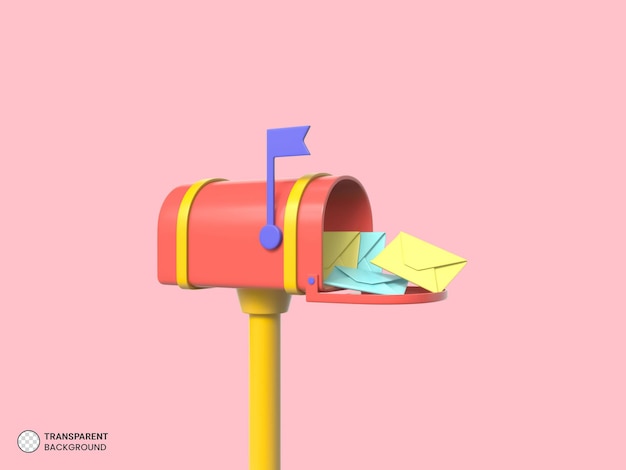 PSD Изолированная иконка почтового ящика 3d визуализация иллюстрации