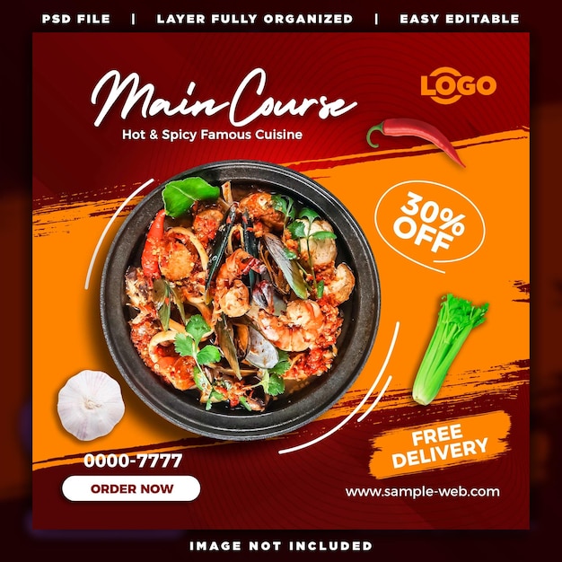 Main Course Cuisine Social media post Template