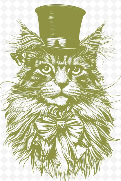 PSD maine coon cat wearing a top hat with a sophisticated expres animals sketch art vector collections (кошка-мейн-кун в верхней шляпе с сложным экспресом)