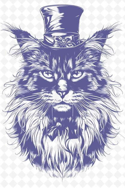 PSD maine coon cat wearing a top hat with a sophisticated expres dieren sketch art vector collecties