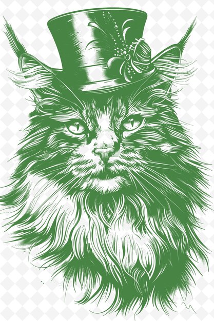 PSD maine coon cat wearing a top hat with a sophisticated expres dieren sketch art vector collecties