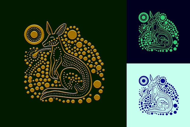 PSD majestic aboriginal dot painting logo with kangaroo and boom template design psd vector tshirt art
