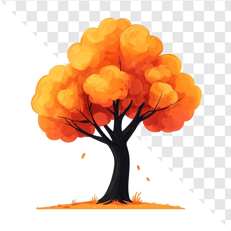 PSD majestic autumn tree golden leaves falling gently