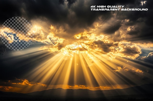 PSD majestic beams of sunlight breaking through the clouds on transparent background