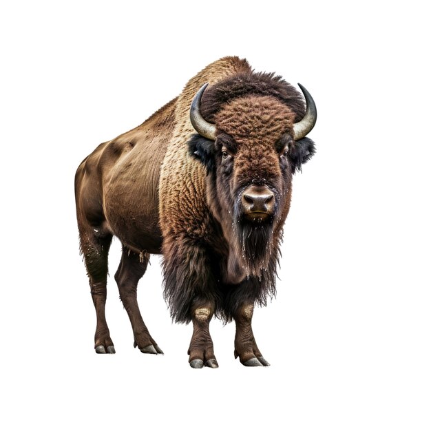 A majestic bison standing proudly against a striking isolated background transparent generative ai