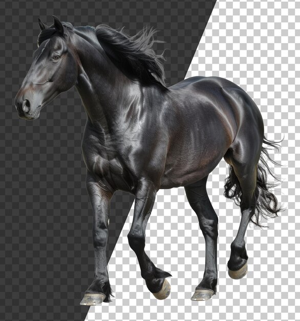 PSD majestic black horse galloping freely on transparent background stock png