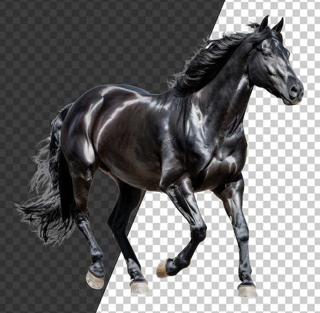 PSD majestic black horse galloping freely on transparent background stock png