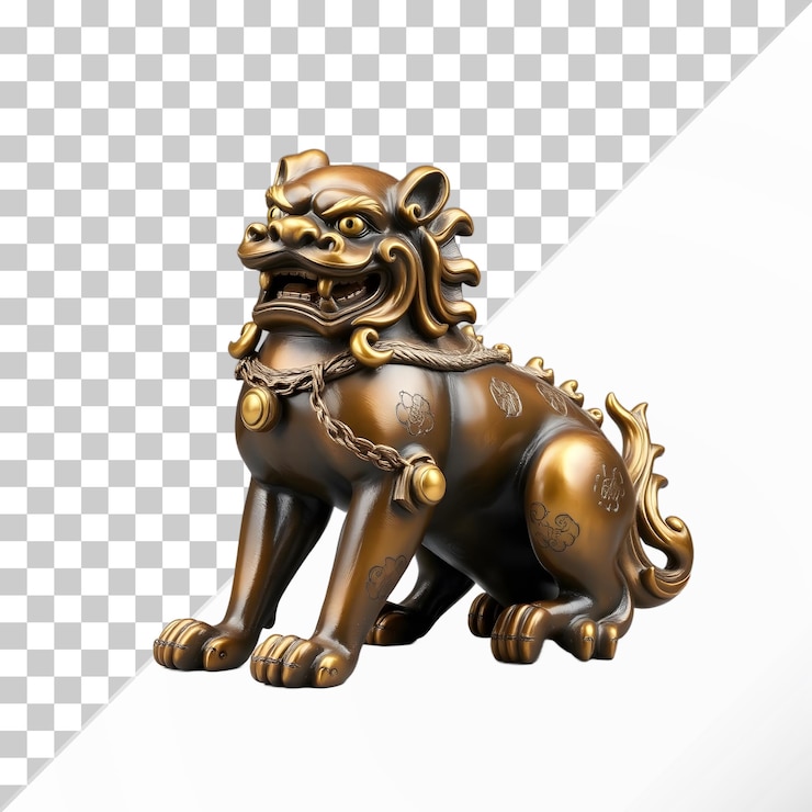 PSD majestic chinese guardian lion statue on transparent background