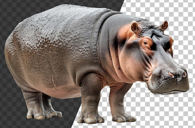 PSD majestic hippopotamus standing with powerful presence on transparent background stock png