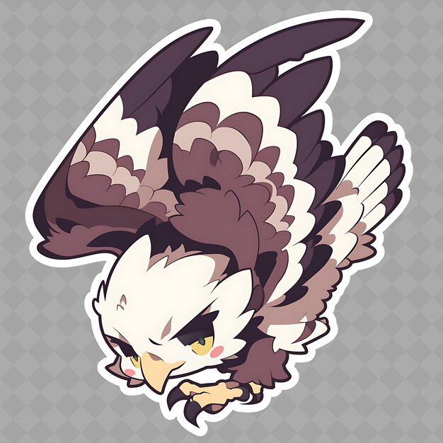 PSD majestic and kawaii anime eagle boy with a feather with a fl png creative cute sticker collection