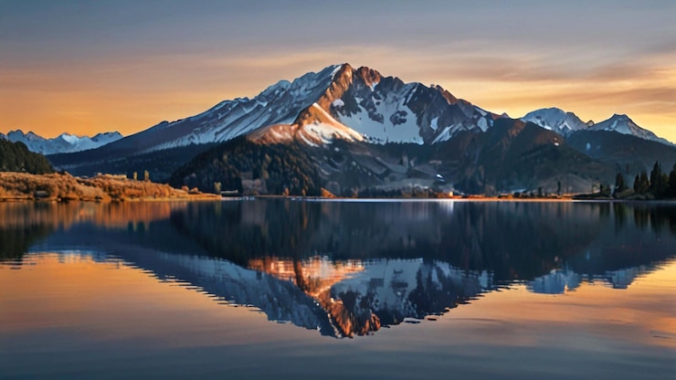 PSD majestic mountain landscape with snowcapped peaks and serene horizon