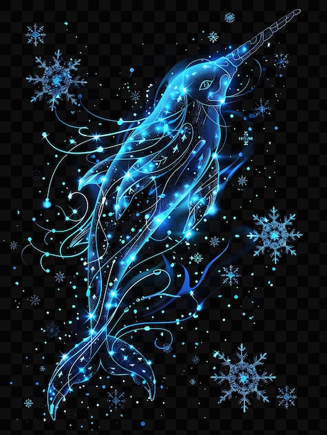 PSD majestic narwhal with icy arctic waters and swirling snowfla psd world ocean sea day scene animal